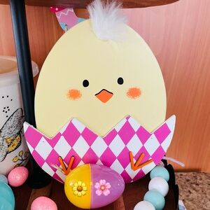 Festive Easter Chick Egg Decor - Yellow and Pink